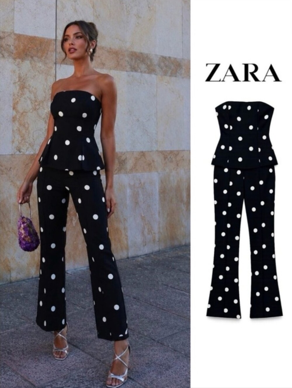 Sz XS Zara POLKA DOT STRAPLESS JUMPSUIT New